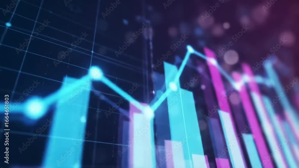 Aufkleber Dynamic Digital Data Graph with Glowing Line and Bar Charts for Business Analysis