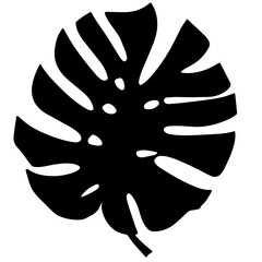Black and white vector silhouette of a Monstera leaf on a white background 