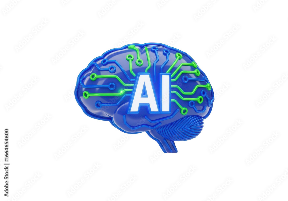 Aufkleber ai brain with circuit board design and ai text overlay on transparent background, symbolizing artifi