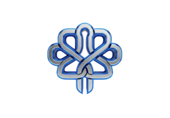 An Intricate 3D Render of an Abstract Knot Design with Intertwined Silver and Blue Elements, Representing Connection, Unity, and Complexity on a Transparent Background