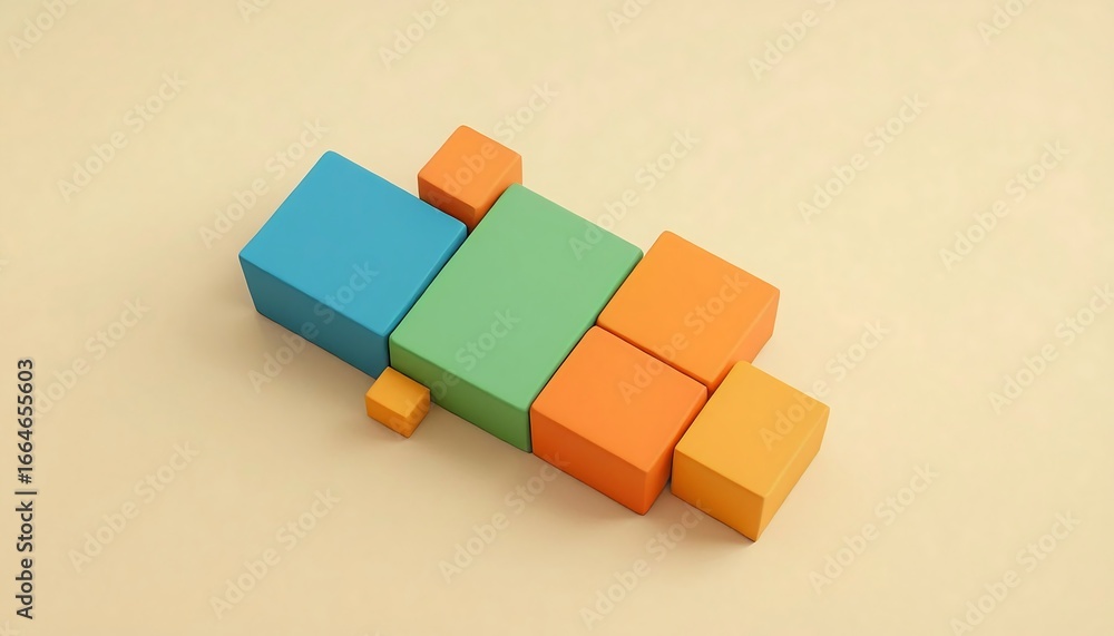 Poster an abstract arrangement of colorful cubes and blocks in geometric shapes