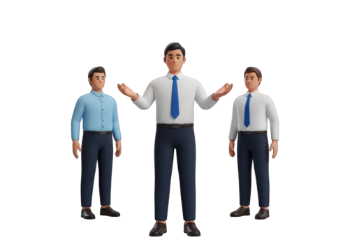 3D Render of Business Professionals in Formal Attire, Illustrating Teamwork, Leadership, and Corporate Success in a Modern Workplace Environment with Diverse Perspectives