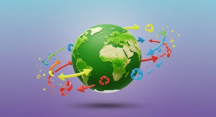 Earth globe surrounded by recycling arrows; planet conservation