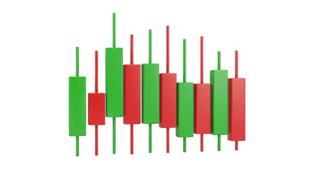 3D Render of Candlestick Chart Representing Stock Market Trends, Investment Analysis, and Financial Data on a Transparent Background, Ideal for Business Presentations