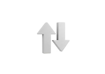 3D Render of Up and Down Arrows Symbolizing Data Transfer, Exchange, or Fluctuation on a Transparent Background, Ideal for Business, Finance, and Technology Concepts
