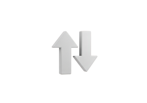 3D Render of Up and Down Arrows Symbolizing Data Transfer, Exchange, or Fluctuation on a Transparent Background, Ideal for Business, Finance, and Technology Concepts