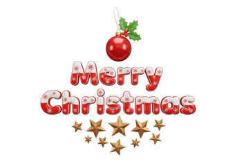 Festive Merry Text with Ornament and Stars A Joyful Composition Featuring Holiday Elements and Sparkling Decorations, Ideal for Seasonal Greetings and Designs