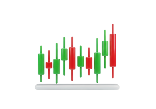 3D Rendering of a Stock Market Chart with Red and Green Candlesticks on a Transparent Background Ideal for Finance, Investment, and Business Analysis Projects - Powered by Adobe