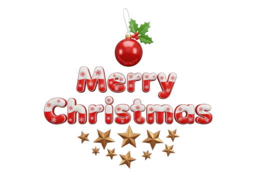 Festive Merry Text with Ornament and Stars A Joyful Composition Featuring Holiday Elements and Sparkling Decorations, Ideal for Seasonal Greetings and Designs