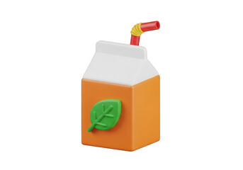 Fototapeta premium A Refreshing 3D Render of a Juice Box with a Straw, Perfect for Illustrating Healthy Beverages and Childhood Nutrition, Set Against a Clean, Transparent Background