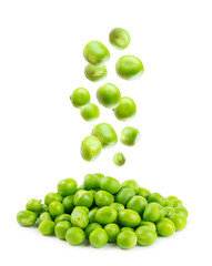 Fresh green pea pods with green peas isolated on white background. Sweet green peas. Green pea beans vegetables. Vegan. healthy vegetable