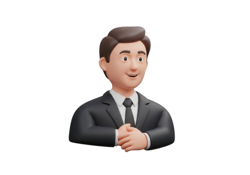 Cartoon Businessman with Clasped Hands and Smiling Expression on Transparent Background, Perfect for Corporate, Professional, and Success-Oriented Designs
