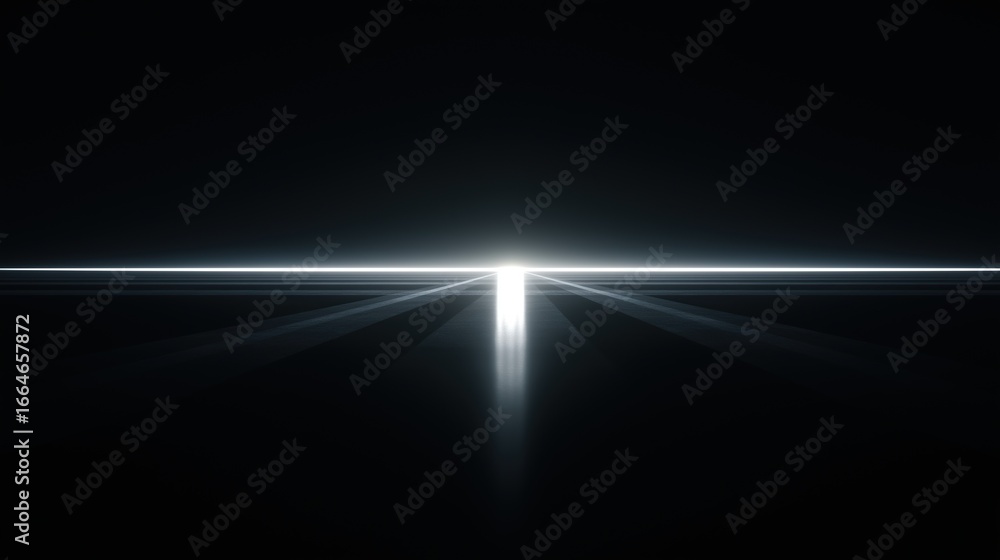 Aufkleber single horizontal beam of light stretching across black background in minimalist abstract style show