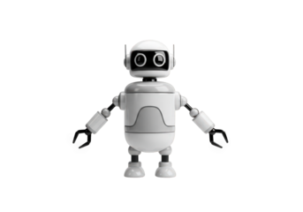 3D Rendering of a White Robot with Black Eyes on a Transparent Background Perfect for Technology, Automation, and Futuristic Design Projects with a Clean Style