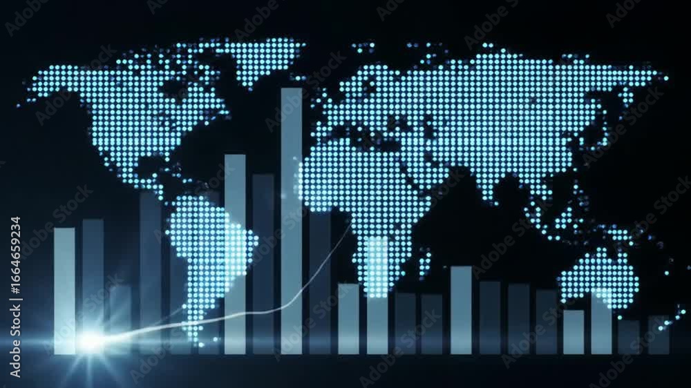 Aufkleber global business data visualization with world map and financial growth chart