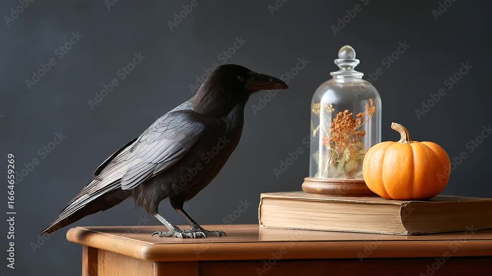 Aufkleber a crow perched on a lecture podium with chalkboard notes on metaphysics in the background, creating 