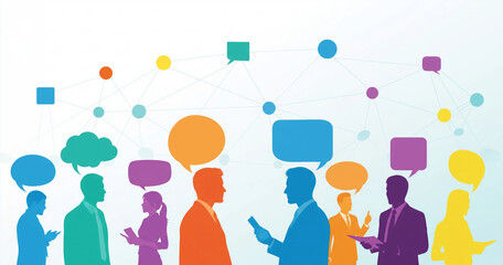 Silhouettes of people with communication lines suitable for business presentations, infographics, social media posts, and collaboration concept designs.