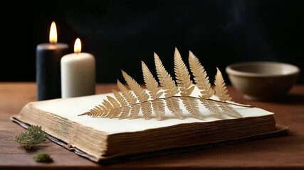 Explore the art of manuscript binding with a touch of dark academia charm, evoking a spooky Halloween atmosphere with eerie candlelight, haunted mystery and gothic intrigue.