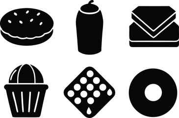  Black and White Icons of Breakfast Foods collection set.