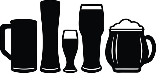 Collection of Beer Mug and Glass Various Styles and Shapes silhouette vector art