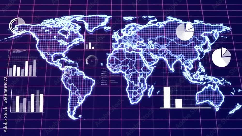 Aufkleber global data visualization: world map with charts and graphs