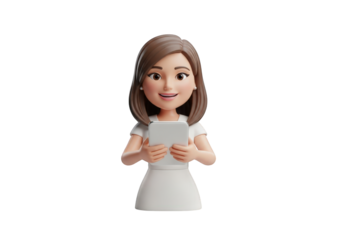 Smiling Woman Holding Tablet on Transparent Background, Perfect for Technology-Related Projects and Digital Marketing Visuals with a Friendly Touch
