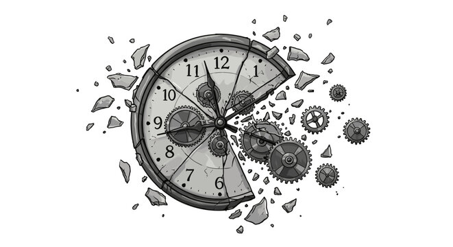 Exploding Clock Symbolizing Time Running Out Or Time Management Concept