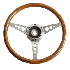 Classic Wooden Steering Wheel CloseUp View isolated on transparent background