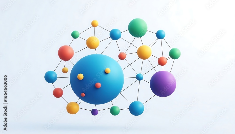 Poster colorful abstract molecule network isolated on white background in 3d render