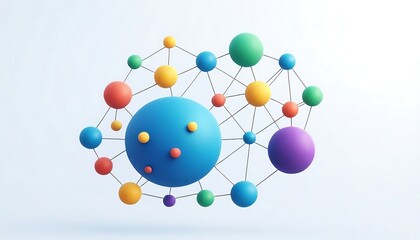 Colorful abstract molecule network isolated on white background in 3d render