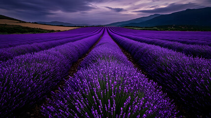 Obraz premium Lavender rows forming perfect symmetrical patterns.