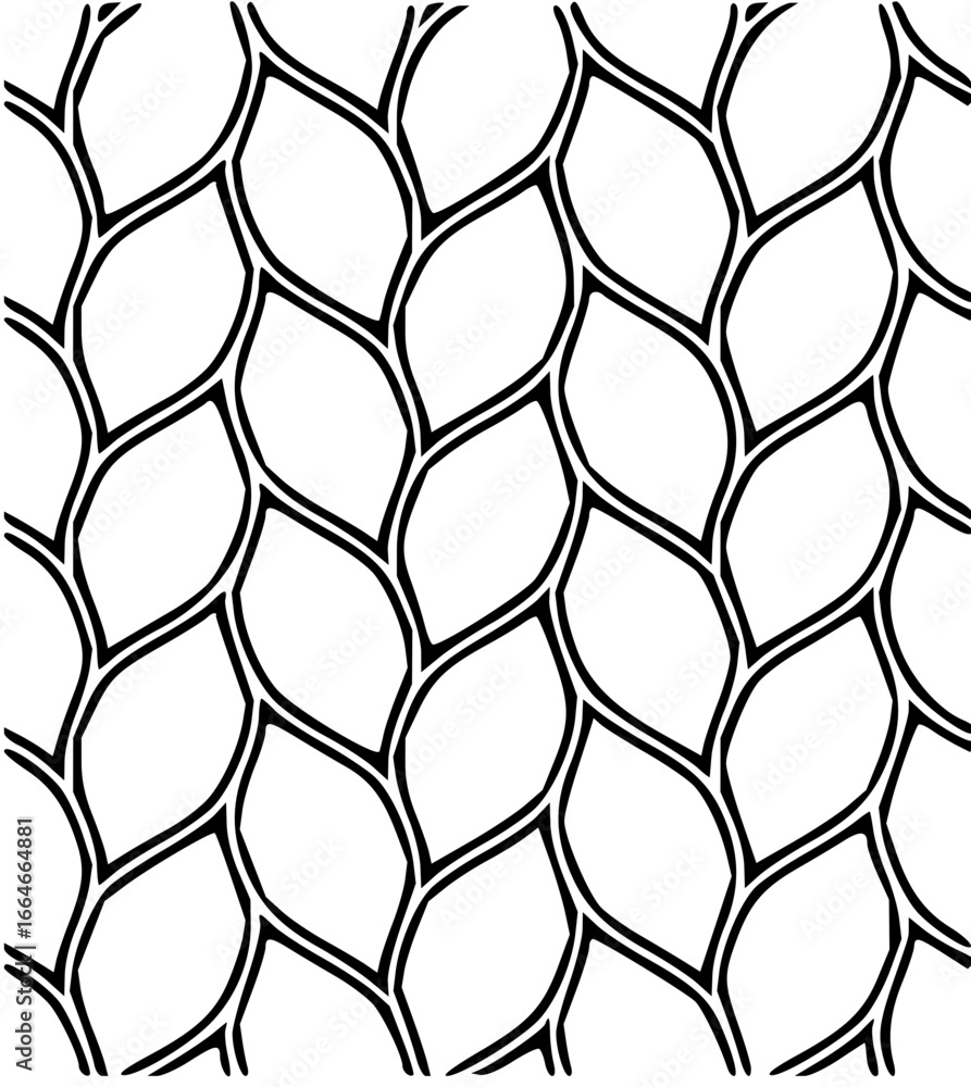 Poster a repeating pattern of stylized leaves with black outlines creates a dense and interwoven design ele