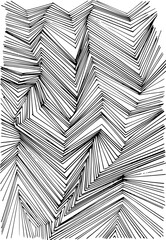 Abstract black and white line art featuring angular and zigzagging patterns creating a dynamic design