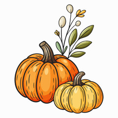 Hand drawn illustration of autumn decorations. Vintage style fall composition perfect for Thanksgiving, harvest, seasonal design