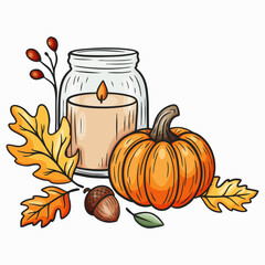 Hand drawn illustration of autumn decorations. Vintage style fall composition perfect for Thanksgiving, harvest, seasonal design