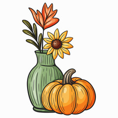 Hand drawn illustration of autumn decorations. Vintage style fall composition perfect for Thanksgiving, harvest, seasonal design