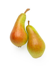 Fresh red and green pears isolated on white, top view