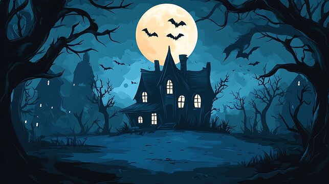 Haunted house in dark forest - Powered by Adobe