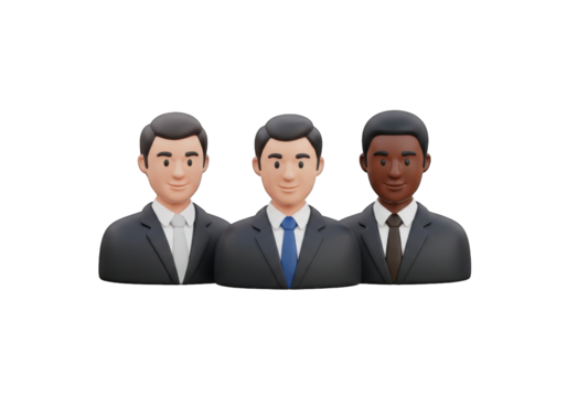 A Group of Diverse Business Professionals in 3D Render Standing Together with Confidence and Professionalism Against a Transparent Background for Corporate Use