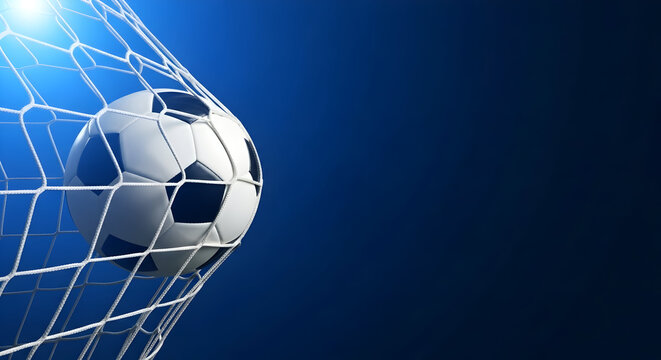 Soccer Ball in Net: Dramatic Blue Sports Photography
