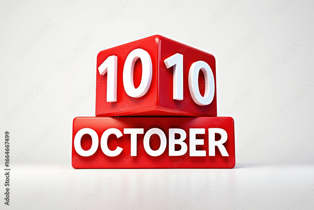 Fototapete stacked october 10th date blocks with low feedback a 3d rendering of red blocks displaying the date 