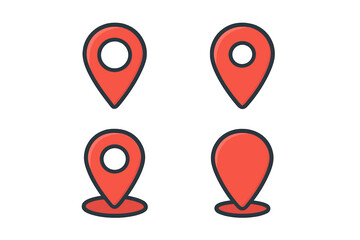 Location marker icon set. Red map pin symbols for navigation and geographic points. GPS destination pointer for mapping applications. Vector illustration on transparent background.
