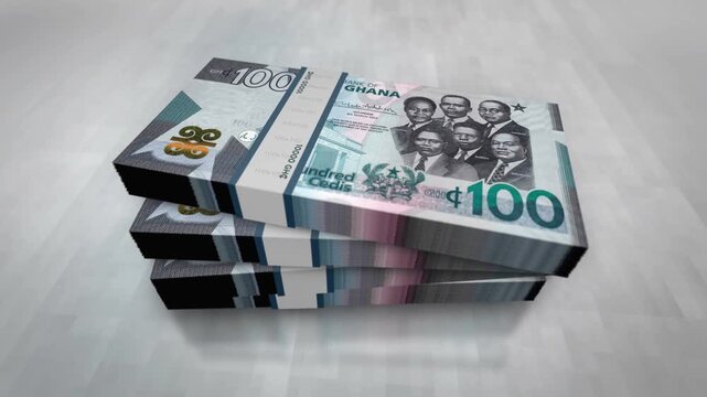 Ghana Cedi Ghanaian money pile pack. Concept background of economy, banking, business, crisis, recession, debt and finance. 100 GHC banknotes stacks 3d.