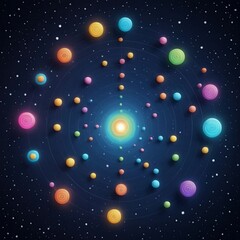 Colorful galaxy with planets orbiting a star in an abstract illustration