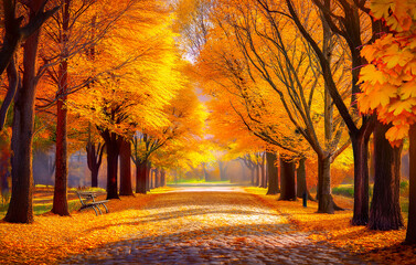 Golden Autumn Park Alley