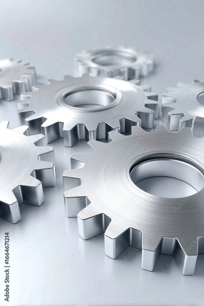 Aufkleber metallic interlocking gears meshing smoothly, reflecting collaborative engineering precision and mec