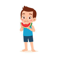 Cartoon Boy Enjoying a Slice of Watermelon Deliciously with a Happy Expression Full Shot