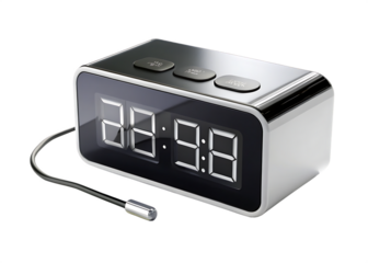 A dual alarm function digital clock with a USB charging port for a guest room on white Background ,PNG. AI.Generated.