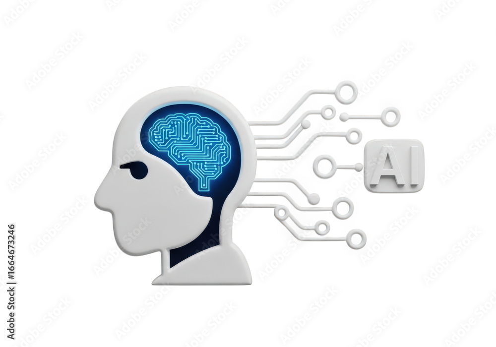 Aufkleber artificial intellect concept with human profile silhouette, brain circuitry, and ai symbol, represen