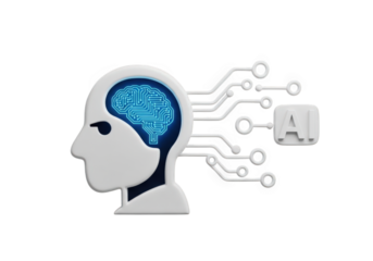 Artificial Intellect Concept with Human Profile Silhouette, Brain Circuitry, and AI Symbol, Representing Advanced Technology, Machine Learning, and Cognitive Computing
